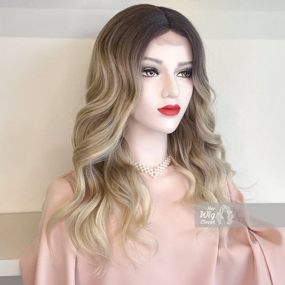 Dark Roots Vanilla Blonde Natural Ombre Wavy Lace Front Wig | Penny - Picture 2 of 8